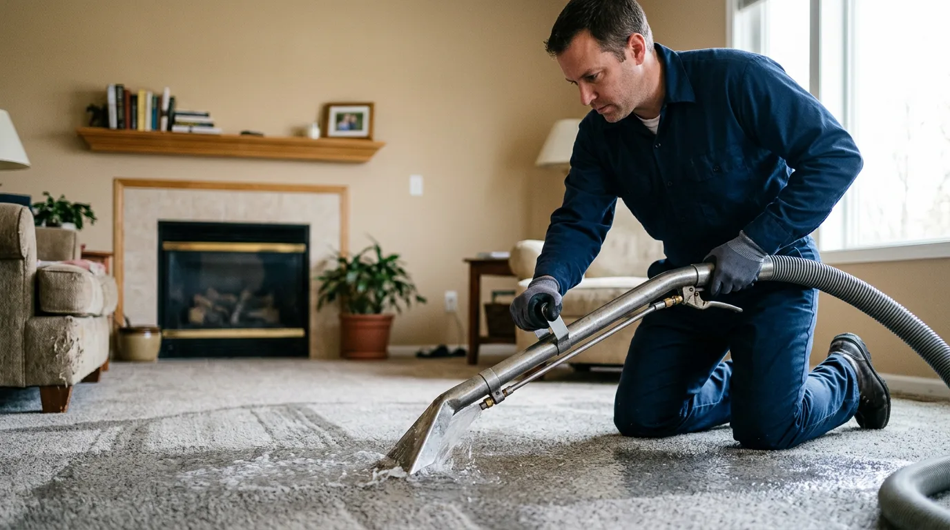 Water damage restoration technician working near Montour, IA